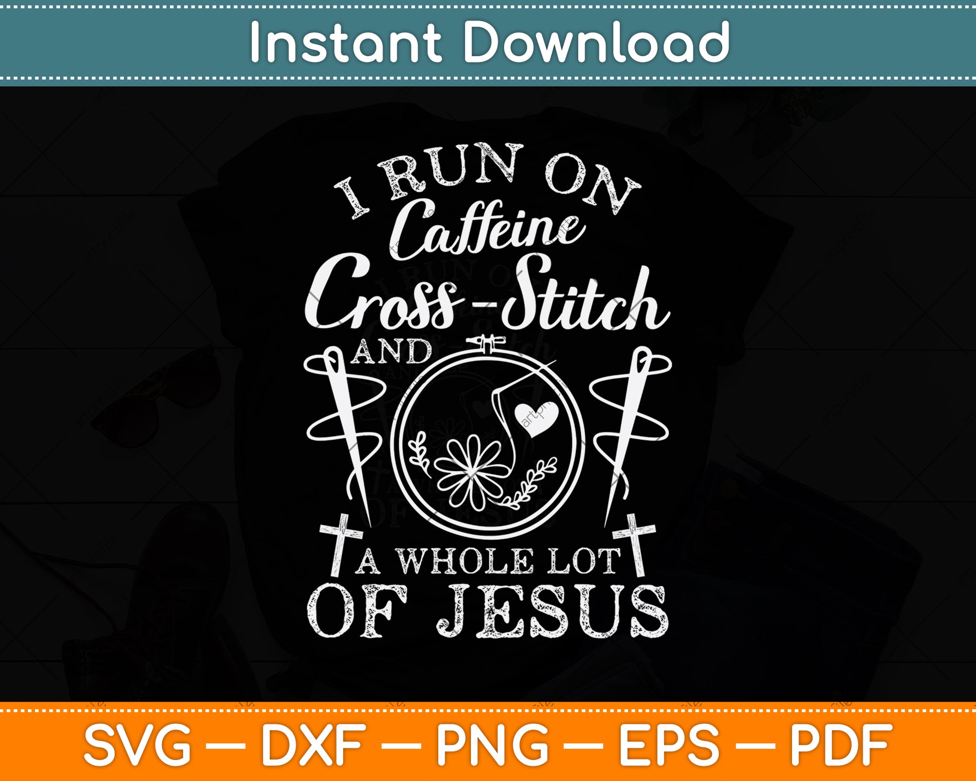 Funny Run On Coffee Jesus And Cross-Stitch For Craft Makers Svg Digital Cutting File