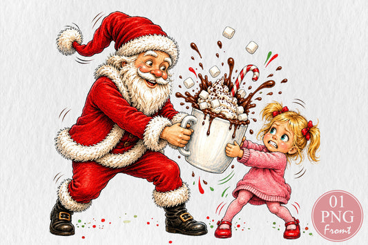 Funny Santa Hot Cocoa Splash PNG Sublimation