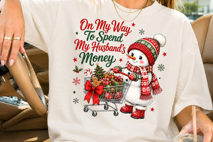 Funny Snowman Christmas Shopping PNG Sublimation Design