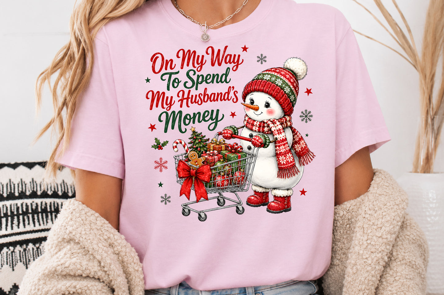 Funny Snowman Christmas Shopping PNG Sublimation Design