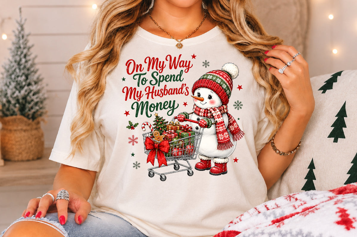 Funny Snowman Christmas Shopping PNG Sublimation Design