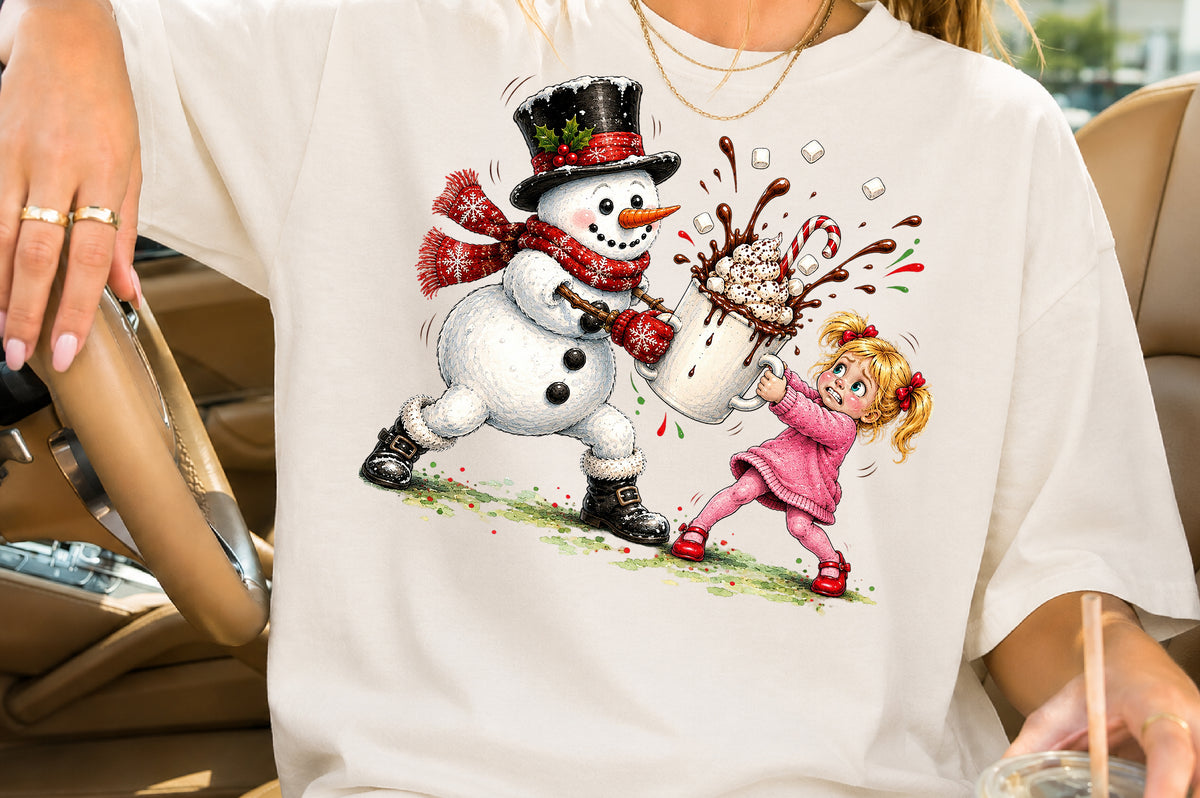 Funny Snowman Hot Cocoa Splash PNG Sublimation