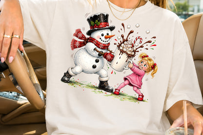 Funny Snowman Hot Cocoa Splash PNG Sublimation
