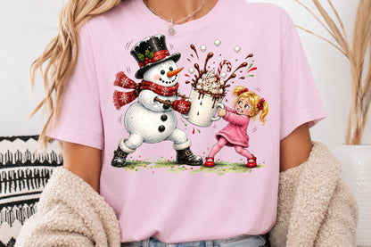 Funny Snowman Hot Cocoa Splash PNG Sublimation