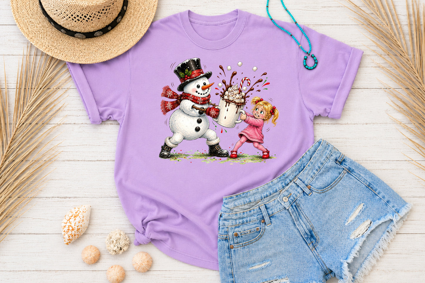 Funny Snowman Hot Cocoa Splash PNG Sublimation