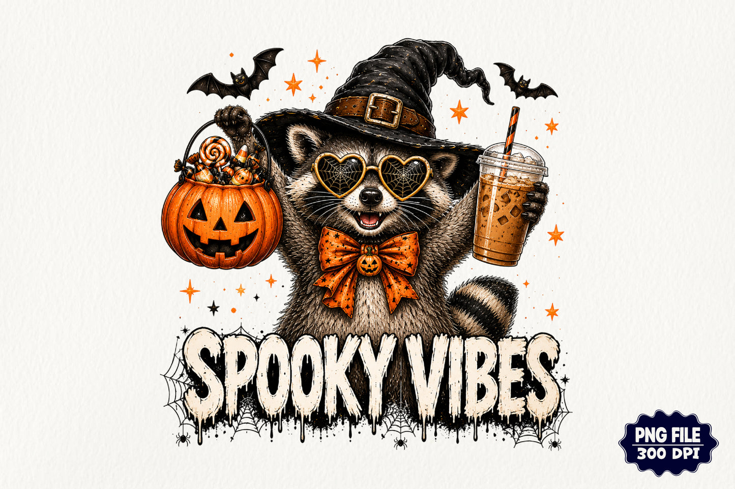 Funny Spooky Raccoon PNG Cute Halloween Raccoon Sublimation