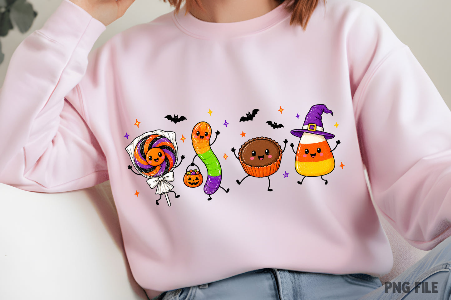 Funny Spooky Season Candy PNG | Cute Halloween Candy Corn, Lollipop, Cupcake & Worm Clipart | Kawaii Halloween Sublimation