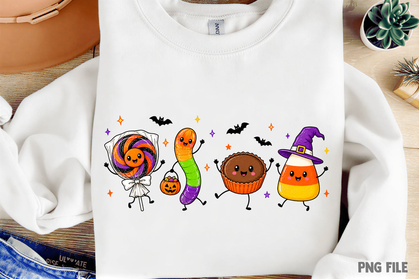 Funny Spooky Season Candy PNG | Cute Halloween Candy Corn, Lollipop, Cupcake & Worm Clipart | Kawaii Halloween Sublimation