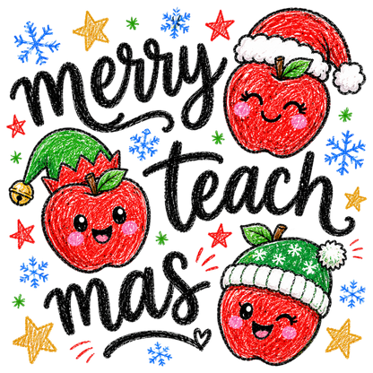 Merry Teach Mas Christmas PNG, Funny Teacher Christmas Apple Sublimation Design