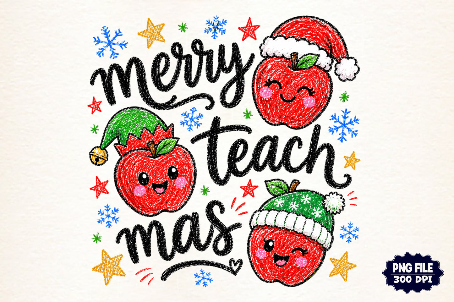 Merry Teach Mas Christmas PNG, Funny Teacher Christmas Apple Sublimation Design