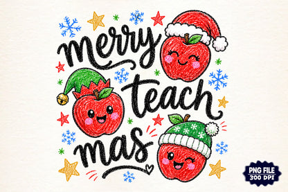 Merry Teach Mas Christmas PNG, Funny Teacher Christmas Apple Sublimation Design