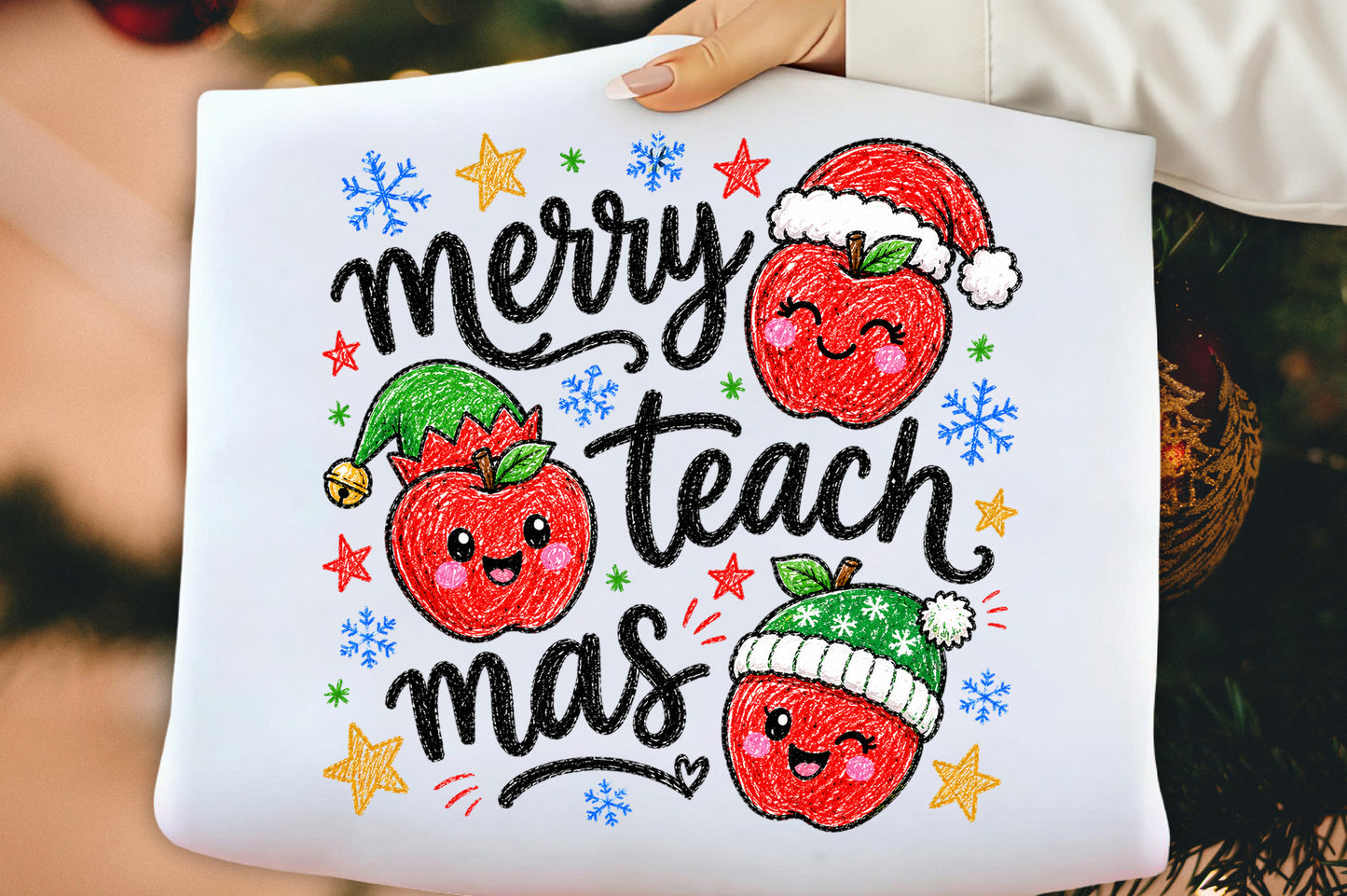 Merry Teach Mas Christmas PNG, Funny Teacher Christmas Apple Sublimation Design