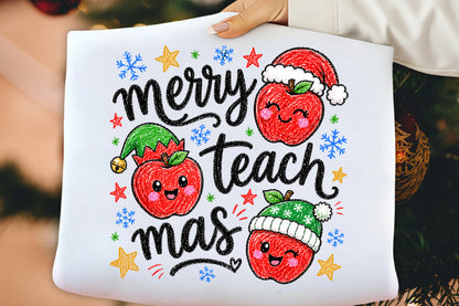 Merry Teach Mas Christmas PNG, Funny Teacher Christmas Apple Sublimation Design