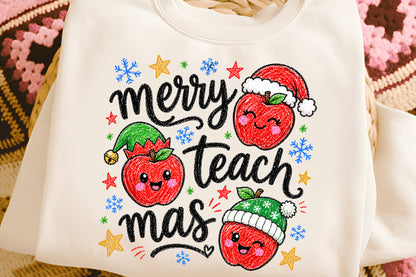 Merry Teach Mas Christmas PNG, Funny Teacher Christmas Apple Sublimation Design