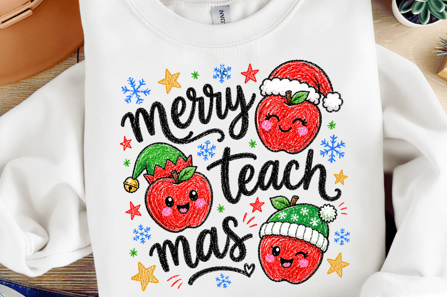 Merry Teach Mas Christmas PNG, Funny Teacher Christmas Apple Sublimation Design