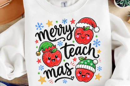 Merry Teach Mas Christmas PNG, Funny Teacher Christmas Apple Sublimation Design