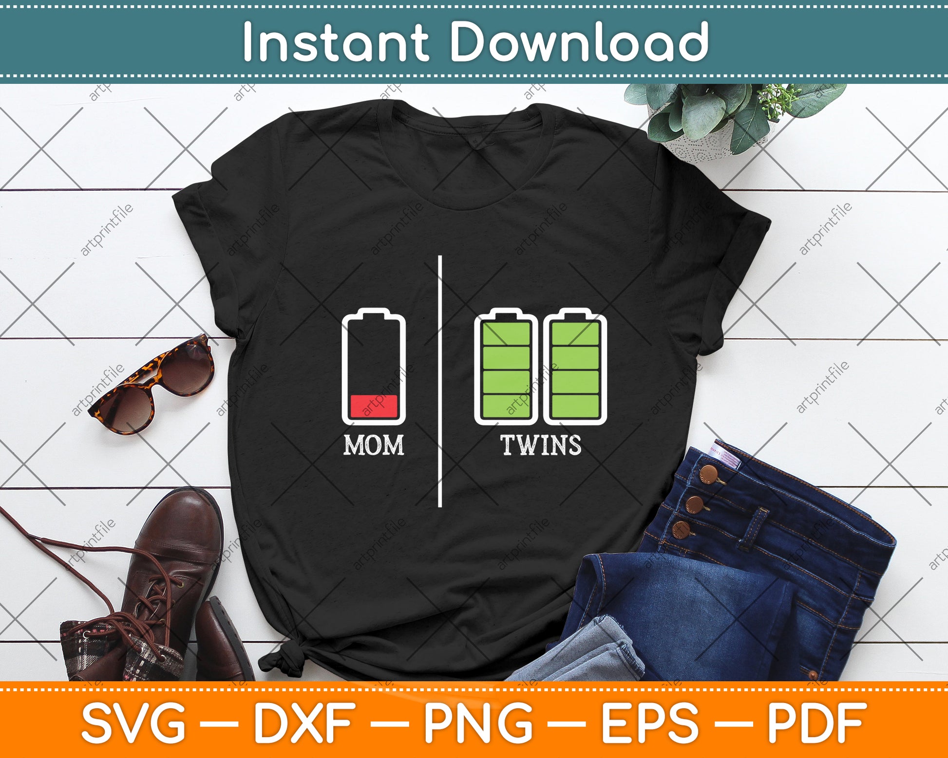 Funny Tired Mom Low Cool Mom Of Twins Svg Digital Cutting File