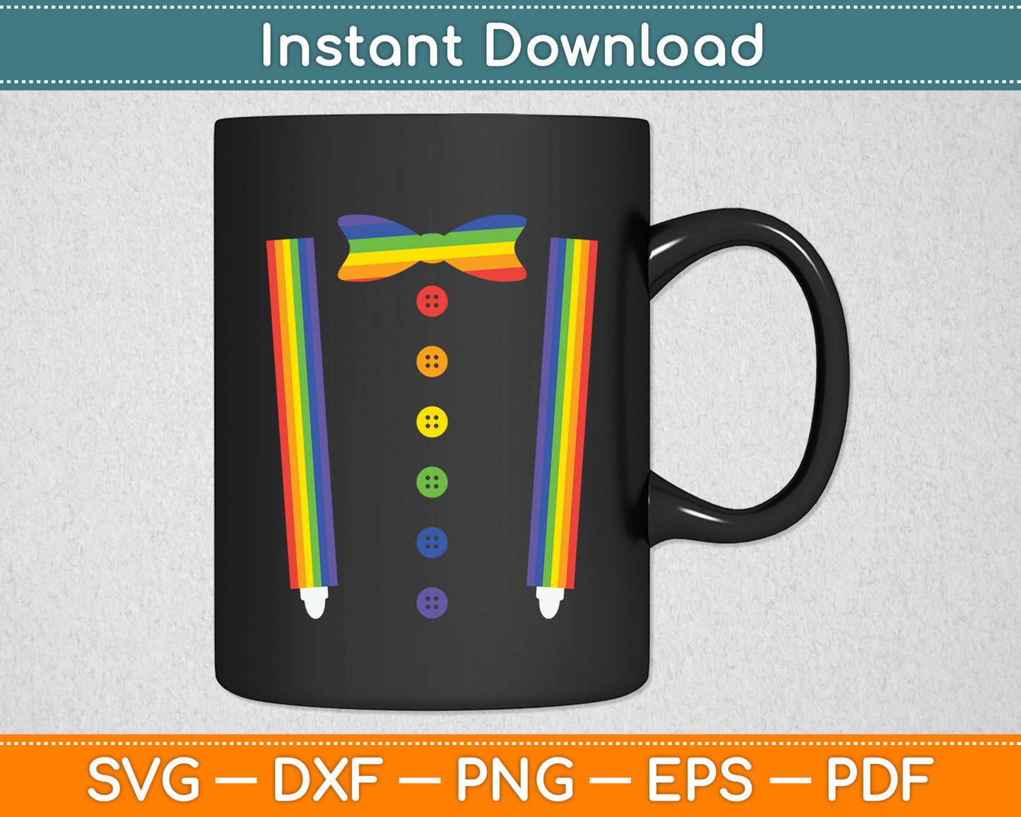 Funny Tuxedo Suspenders Rainbow LGBT Pride Month SVG Digital Cutting File