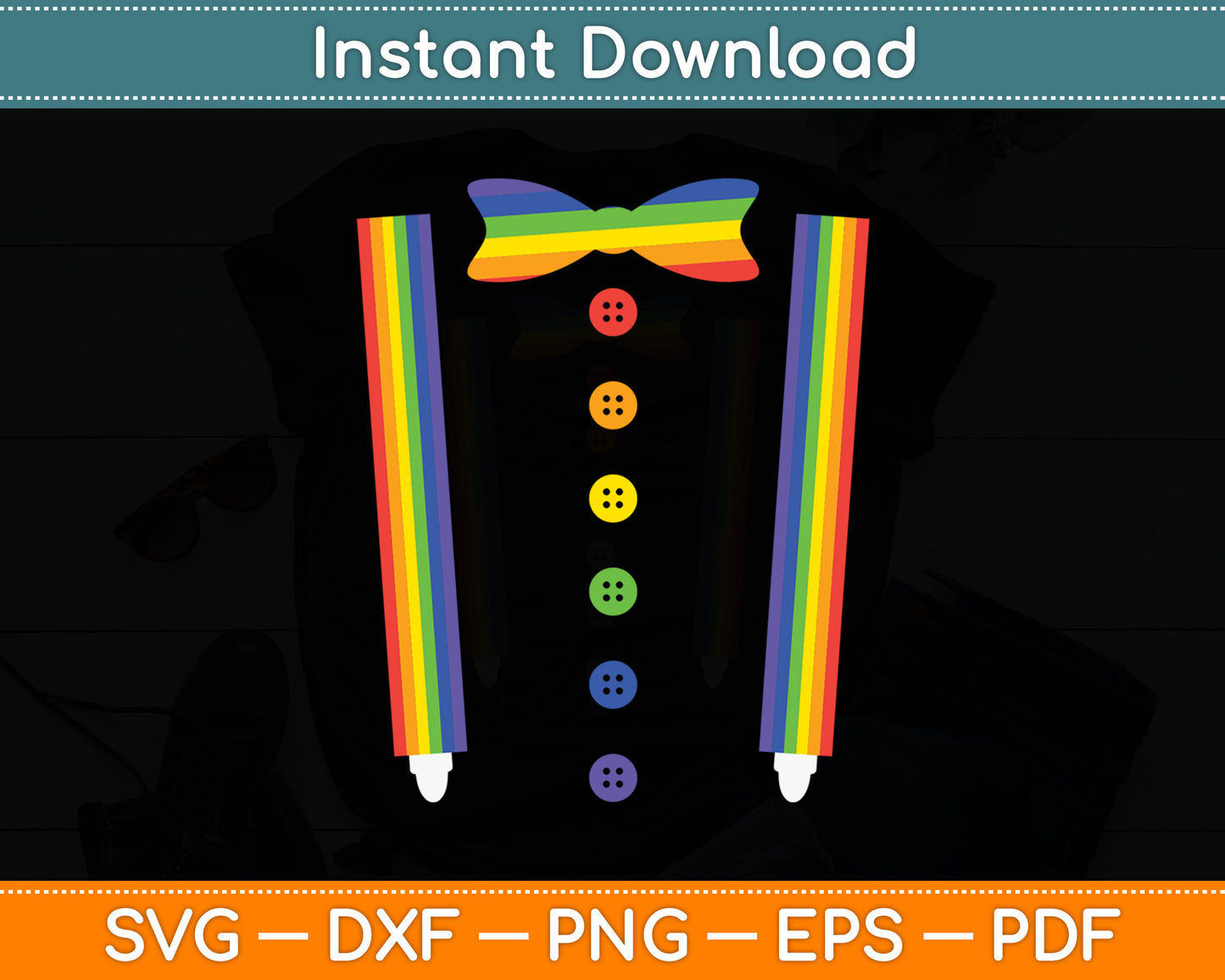 Funny Tuxedo Suspenders Rainbow LGBT Pride Month SVG Digital Cutting File