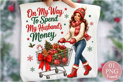 Funny Wife Christmas Shopping PNG Sublimation Design