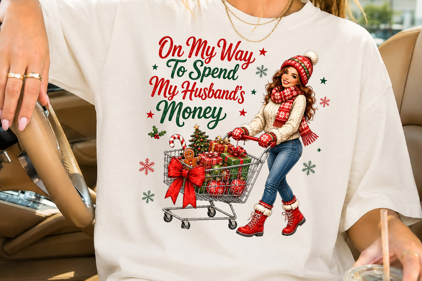 Funny Wife Christmas Shopping PNG Sublimation Design