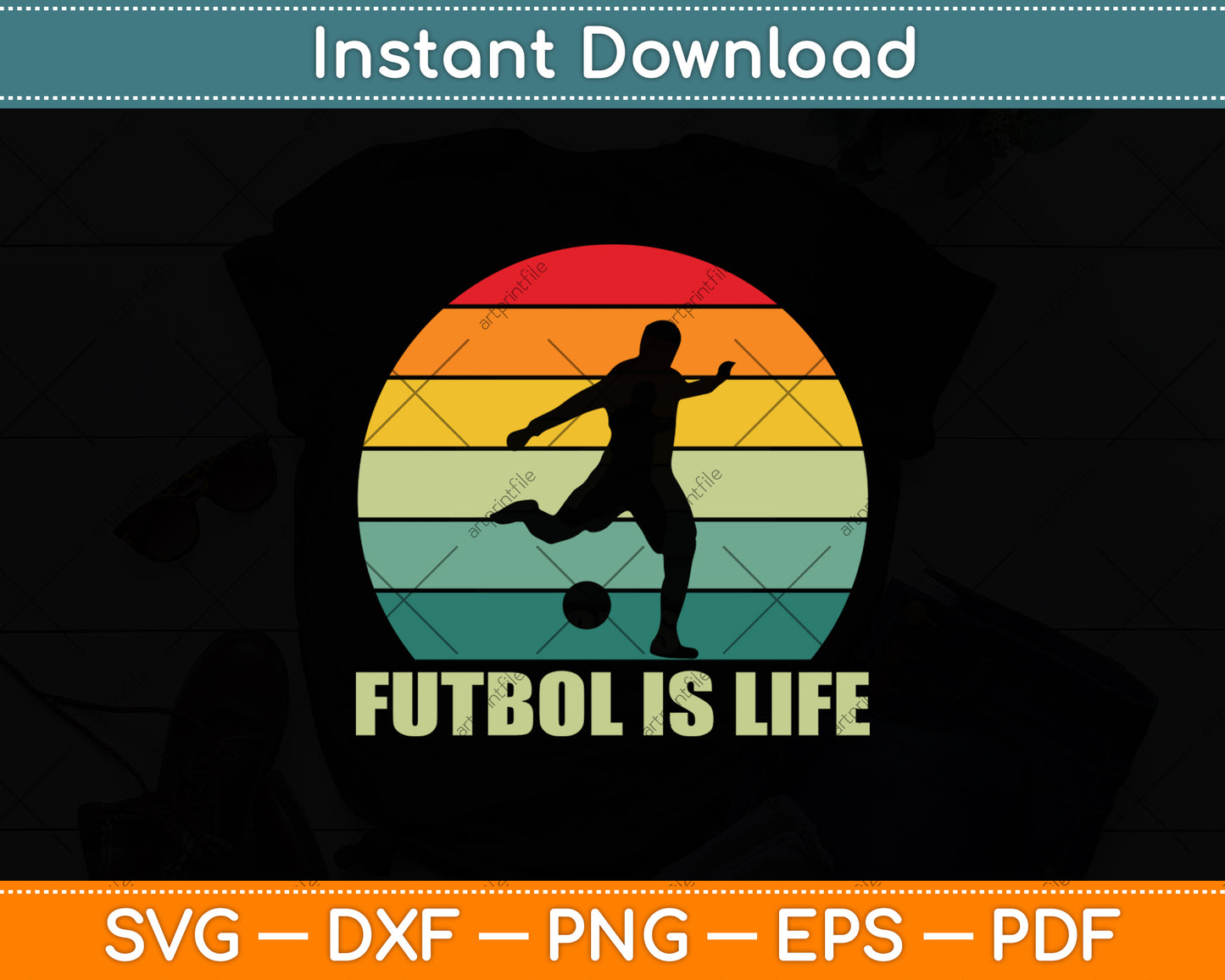 Futbol Is Life Vintage Svg Digital Cutting File