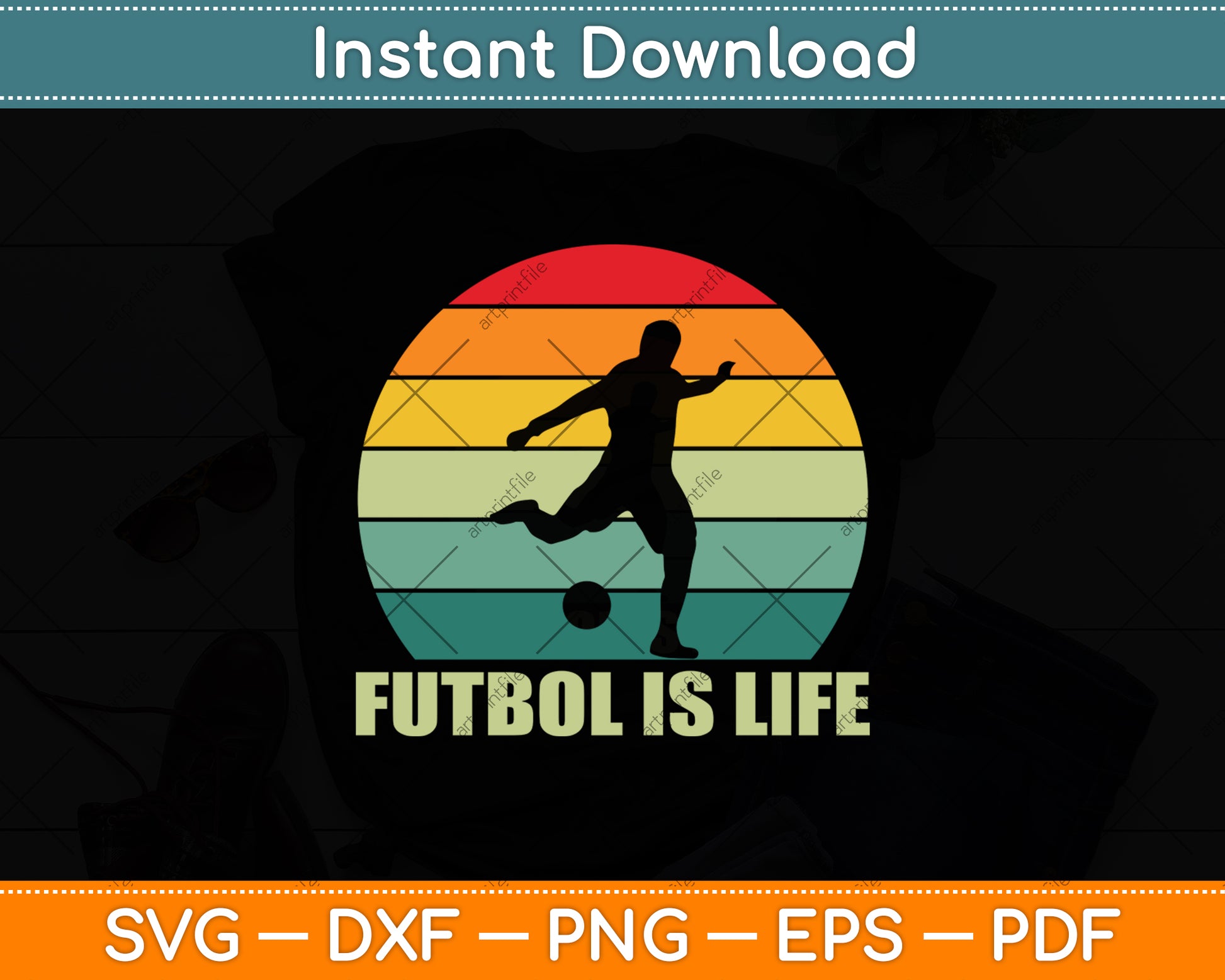 Futbol Is Life Vintage Svg Digital Cutting File