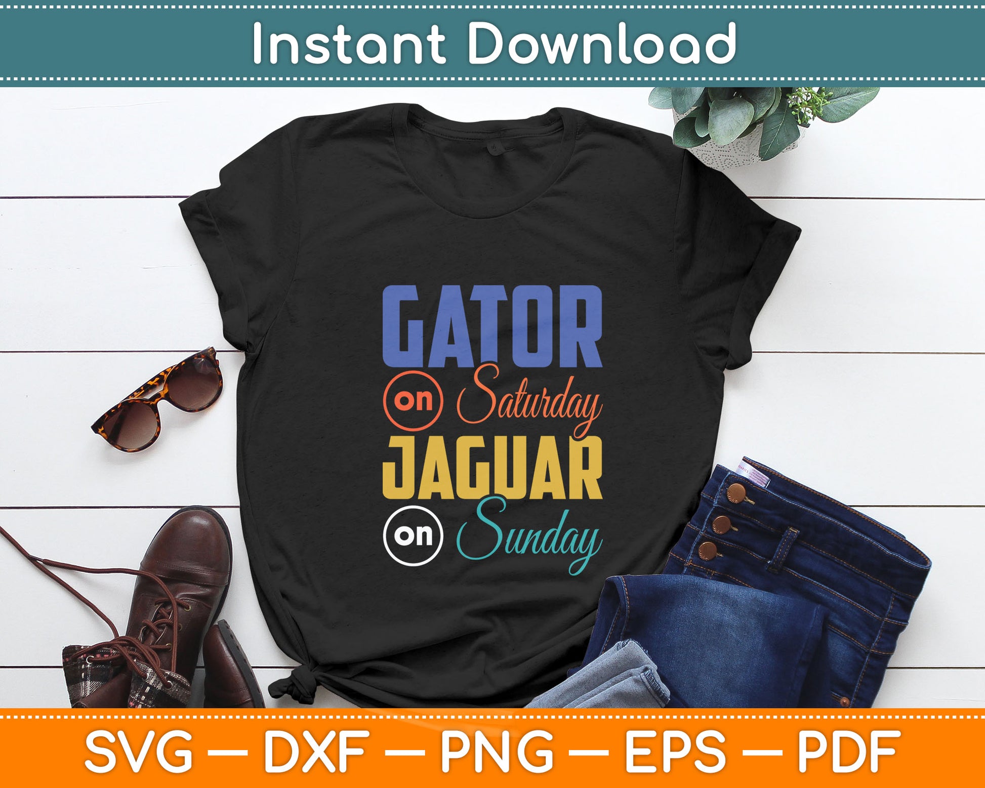 Gator On Saturday Jaguar On Sunday Sports Fan Svg Digital Cutting File