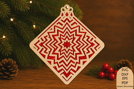 Geometric Christmas Ornament Laser Cut SVG Diamond Holiday Design