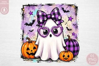 Purple Ghost Bow PNG Halloween Cute Spooky Sublimation Design