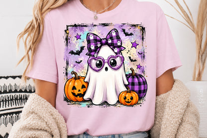 Purple Ghost Bow PNG Halloween Cute Spooky Sublimation Design