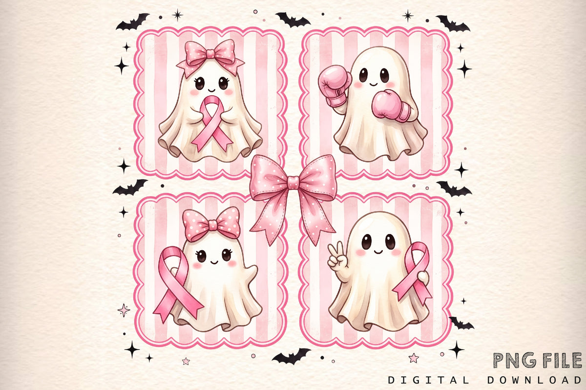 Pink Ribbon Ghosts PNG Bundle