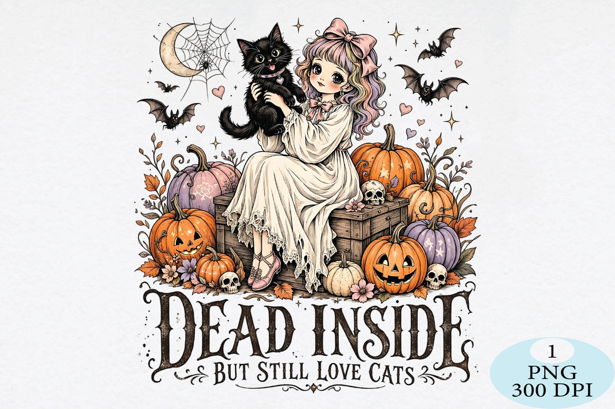 Dead Inside But Still Love Cats Halloween PNG