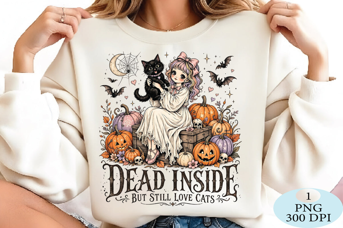Dead Inside But Still Love Cats Halloween PNG