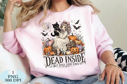 Dead Inside But Still Love Cats Halloween PNG