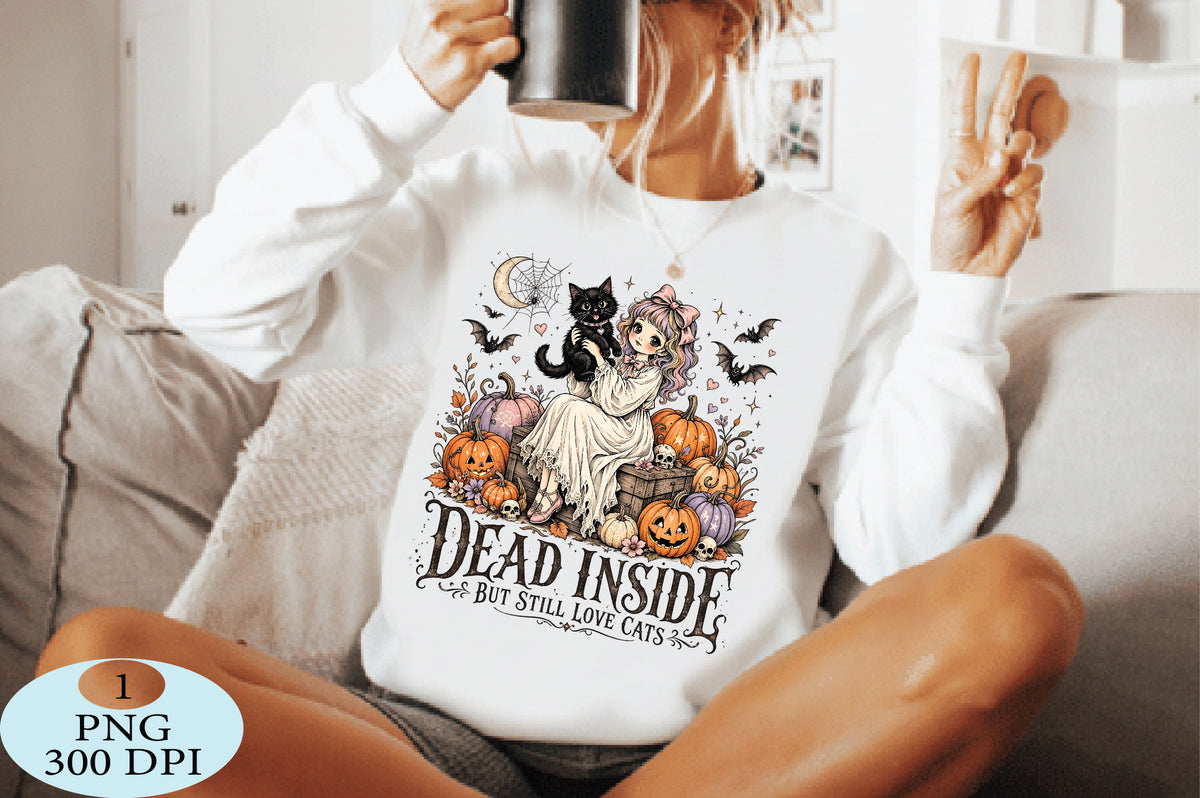 Dead Inside But Still Love Cats Halloween PNG