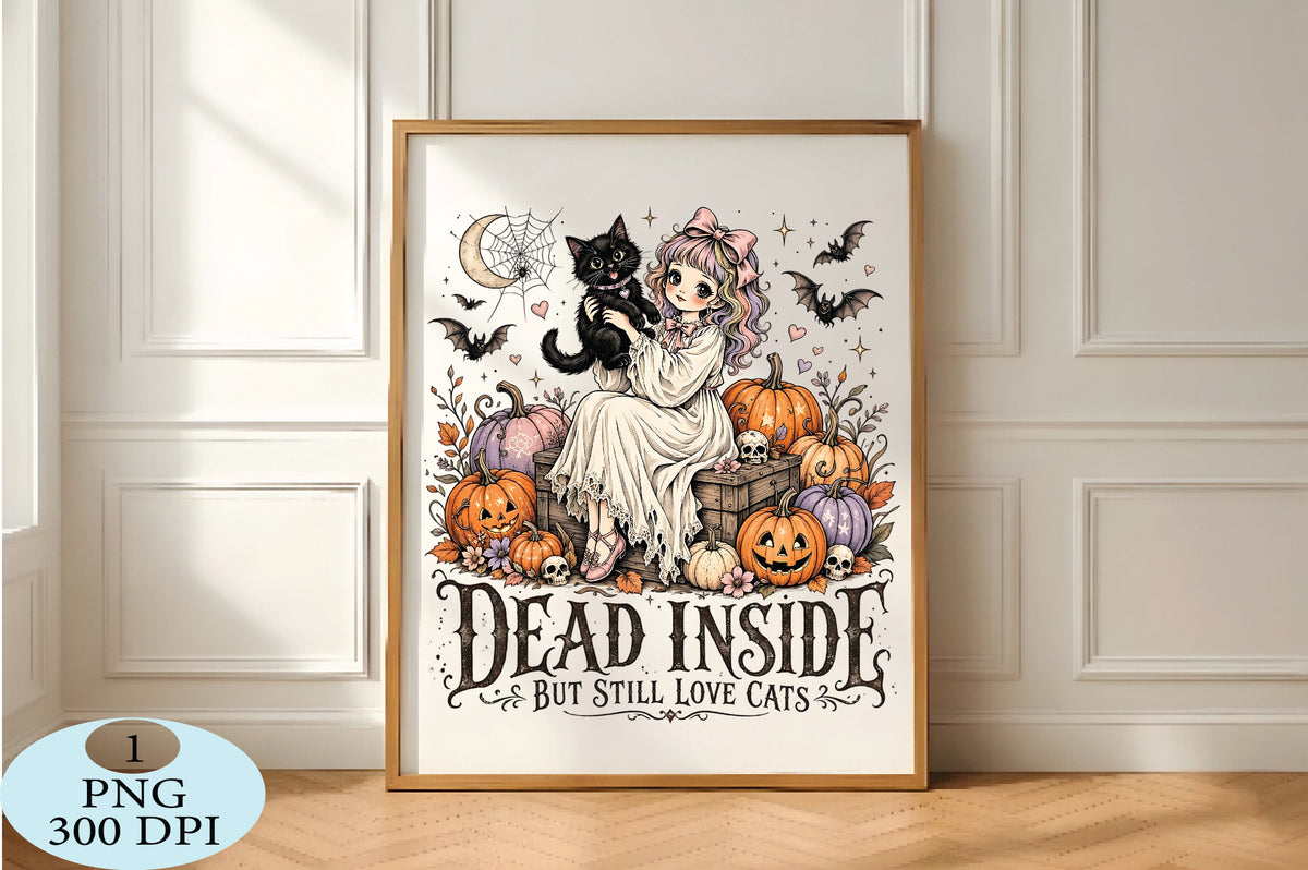 Dead Inside But Still Love Cats Halloween PNG