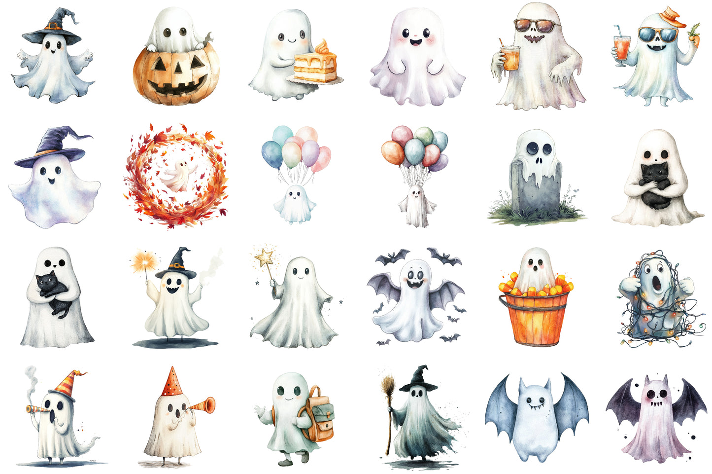 Cute Ghost Halloween Clipart PNG Bundle