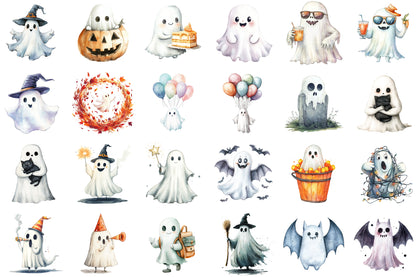Cute Ghost Halloween Clipart PNG Bundle