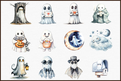 Cute Ghost Halloween Clipart PNG Bundle