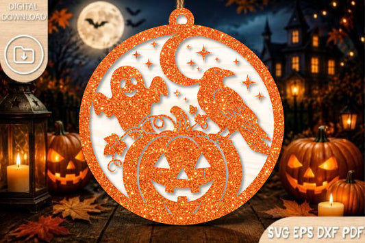 Ghost Crow Pumpkin Halloween Ornament SVG