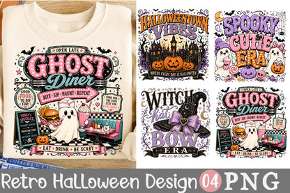 Retro Halloween PNG Bundle Ghost Diner Spooky Cute Witch Sublimation