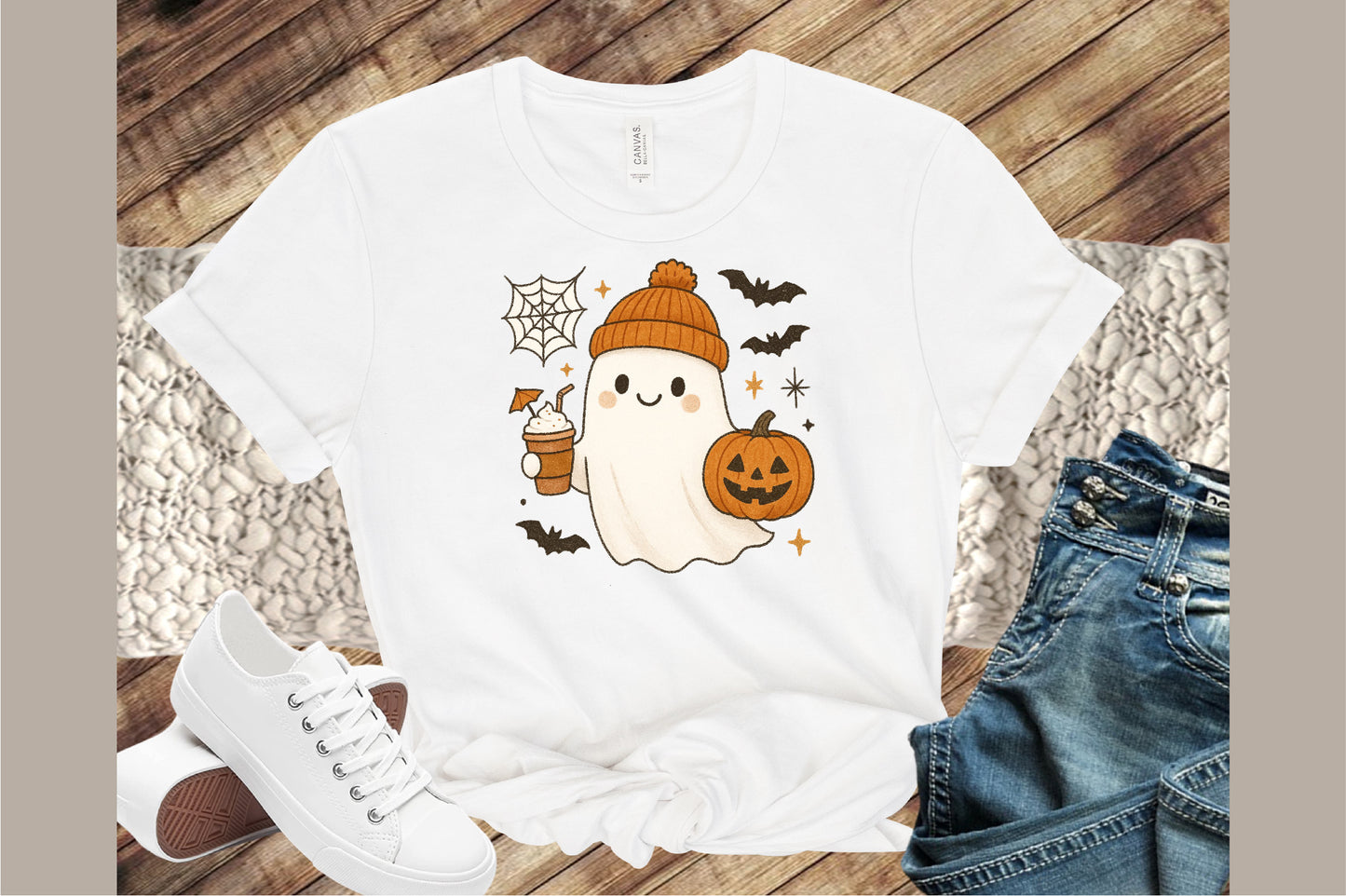 Cute Ghost Coffee Pumpkin Halloween PNG