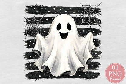 Cute Ghost Halloween PNG Spooky Ghost Spider Web Sublimation Design