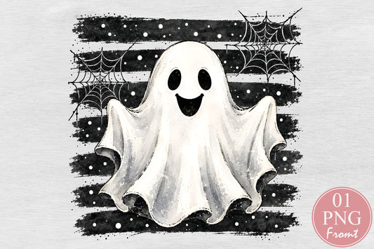 Cute Ghost Halloween PNG Spooky Ghost Spider Web Sublimation Design