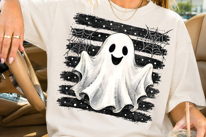 Cute Ghost Halloween PNG Spooky Ghost Spider Web Sublimation Design