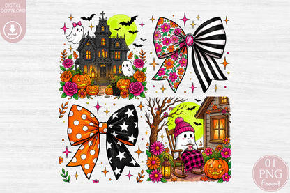 Halloween Haunted House Bow PNG Bundle Cute Spooky Ghost Clipart