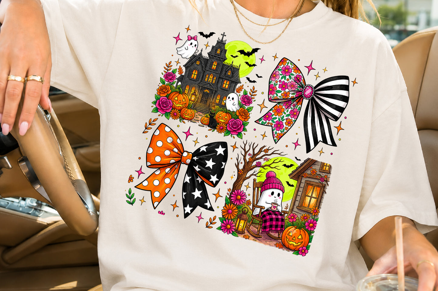 Halloween Haunted House Bow PNG Bundle Cute Spooky Ghost Clipart