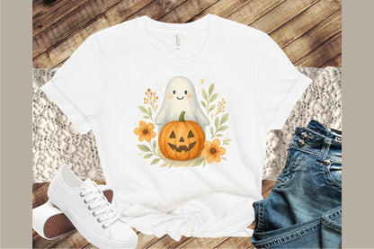 Ghost Pumpkin Floral Fall Halloween PNG