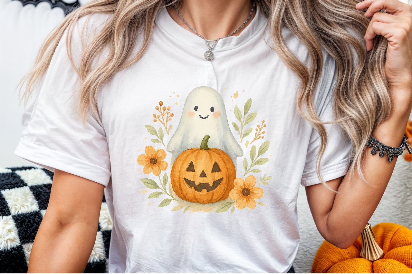 Ghost Pumpkin Floral Fall Halloween PNG